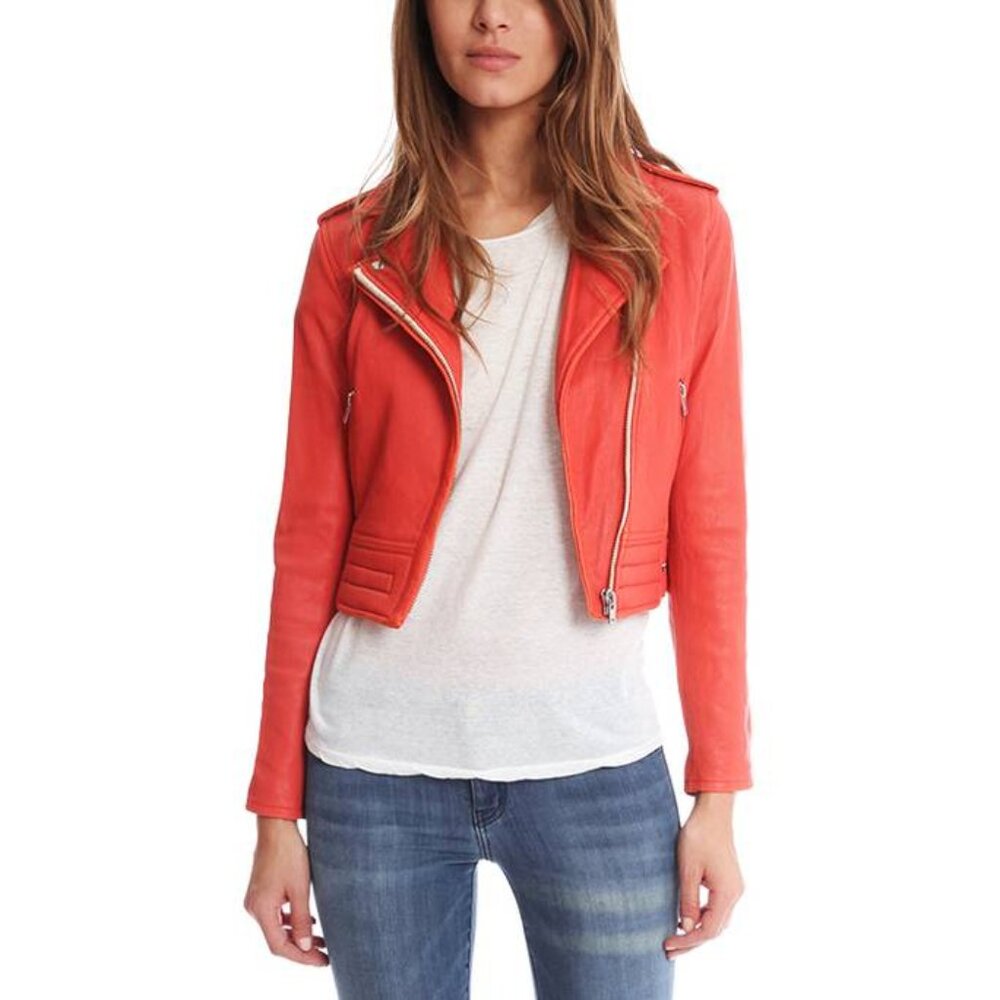 Iro Zefir Light Red Lambskin Moto Jacket